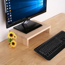 35cm 원목 모니터 받침대 서랍형 고무나무 듀얼