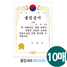 가꿈 졸업증서 금박상장 NO.635 졸업세로 상장용지 수료가로 신학기 행사 어린이집 유치원 학원 학교, 10개, 화이트