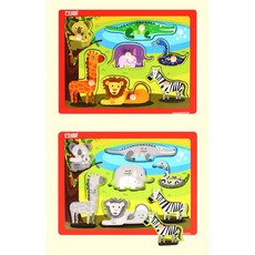 3세용 원목 손잡이퍼즐 동물원 사파리 동물 맞추기 놀이 두뇌 동물퍼즐, 1개