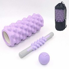아일디 지압 폼롤러 4 in 1 마사지 세트 마사지볼 마사지 스틱 보관백, 1세트, 퍼플