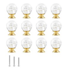 OctinPris 12피스 크리스탈 서랍 손잡이 버블 원형 유리 캐비닛 손잡이 서랍 손잡이 30mm Kichten 가정 욕실용 3가지 다른 크기의 나사 포함 (골드 베이스가 있, Golden Base-12pcs