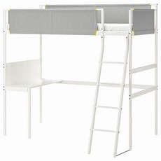 IKEA가구 로프트침대프레임+책상상판 화이트 라이트그레이 VITVAL 90x200 cm, 기본
