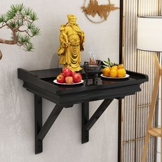 家用實木壁掛式佛龕立櫃供臺，神明桌/祖先桌/觀音底座神龕, 黑色大號          50*4, 1個