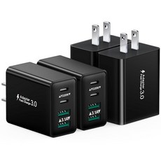 USB C 충전기 블록 4팩 40W 고속 충전 블록 4포트 듀얼 PD 전원 어댑터 +QC 벽 플러그 더블 USBC 충전기 블록 멀티 타입 C 충전 큐브 아이폰 17 16 15, 4-Pack Black