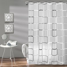 유피해피 방수 욕실 샤워커튼, 1개, 블랙&화이트 사각