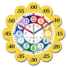 DFMEI 12英寸早教學習向日葵靜音掛鐘家用臥室鐘錶兒童房掛牆免打孔, ZSH071:如圖