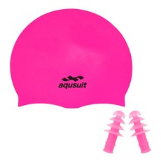 국내생산 아퀴스트 실리콘 수영모자&귀마개 세트 실내수영장 생존수영용품, 핑크(귀마개색상랜덤), 1개