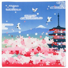 櫻花 富士山 五重塔 風呂敷 手拭 裝飾 日本製 棉 50x50cm 濱文樣 hs184, 1個