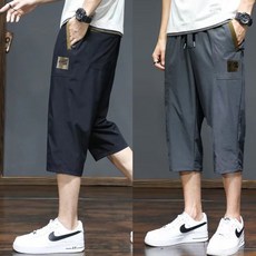 男款冰絲七分褲 寬鬆休閒運動短褲
