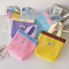 파우치 메쉬 손잡이 그물 욕실 방수 수영 가방 화장품 코스메틱 세면, 옐로우