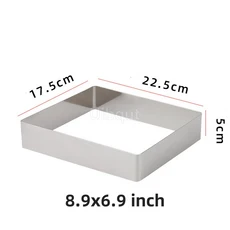 5cm 높이 직사각형 두꺼운 304 스테인레스 스틸 링 티라미수 케이크 금형 치즈 퐁당 베이킹 도구 가정용 DI, 03 8.9x6.9 inch