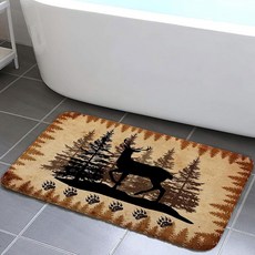 NYMB Rutic 캐빈 욕실 러그 사냥 캠핑 동물 블랙 사슴 디자인 욕실 매트 미끄럼 방지 욕실 매트 숲 나무 롯지 농가 매트 러그 거실 공간 러그 40.9 x 59.9, Multi2