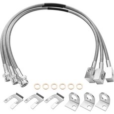89715 스테인리스 브레이크 라인 호스 전후 키트 4-6인치 용 강철 직조 확장 지프 랭글러 TJ YJ 1987-2006 체로키 XJ 1984-2001, 89715 스테인리스 브레이크 라인 호스 전후 키트 4