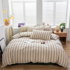 무칼리스 깅엄 커버 3피스 그리드 세트 빈티지 격자 워싱 베이지 100 체크 브라운 이불, Full/Queen, Light Blue Gingham