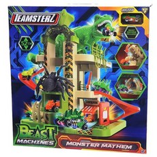 TEAMSTERZ 恐龍怪獸停車塔玩具 + 壓鑄迷你車, 混合顏色, 1個