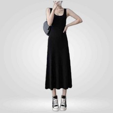 LETEO-상세페이지참조 골지 롱 원피스 XL 블랙 JT65 골지니트원피스 나시롱원피스 롱원피스