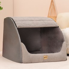 jjupet 狗窩 四季通用 封閉式 寵物睡窩, 經典灰, 1個