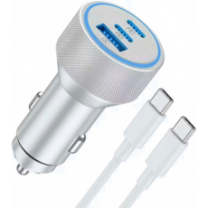 BuddhiGear PD60W+QC3.0 고속차량용충전기 멀티포트 USB C 자동차충전기 아이폰 갤럭시 호환, 은백색, CC10