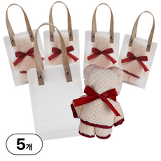 희비키 센스있는 귀여운 곰돌이 큰 수건 답례품 구디백, 5개, 화이트 + 쇼핑백구성