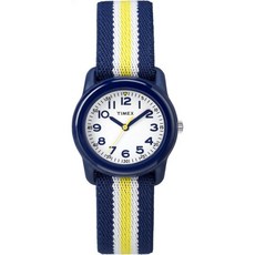 TIMEX 아동용 타임 머신 플로럴 엘라스틱 패브릭 손목시계 29mm, Blue/Yellow
