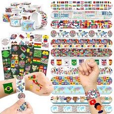 세계 국기 파티 선물 96개 - 미리 재단된 임시 타투 72개 및 아동용 슬랩 팔찌 24개 다문화 생일 용품 교실 보상 212614