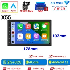 2딘 카플레이 안드로이드 라디오 멀티미디어 64G 7 9 10인치 13 자동차 스테레오 리시버 GPS 도요타 닛산, 09 7Inch-2-32G-CAM