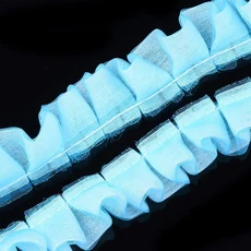 30야드 블루 오간자 러플 트림 이중 레이어 주름 장식 플리츠 튤 트리밍 쉬폰 원단 리본 (재봉), White, 01 AECH08-0721