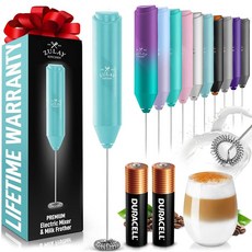 Zulay Kitchen 듀라셀 AA 배터리 2개가 있는 휴대용 우유 거품기 - 커피 라떼 카푸치노 말차 및 핫초콜릿용 전기 음료 믹서 - 휴대용 폼 메이커 및 커피 바, Froth Mate 배터리 2개 포함, 청록색