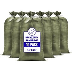 중국산 아님 내수홍수용 강력한 빈 모래주머니 결속끈 포함 UV 차단 1600시간 14인 x 26인 50파운드 용량 30개, 10 Bags, 녹색