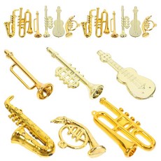 골드 미니 악기 세트 24피스 미니어처 크리스마스 장식품 인형의 집 기타 트럼펫 트럼본 색소폰 장식 트리 파티 DIY 공예 선물 227114, 골드 미니 악기 세트 24피스 미니어처 크리스마스 장식