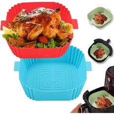 2Pcs 실리콘 에어프라이어 라이너 7.6인치 3~6QT 에어프라이어 재사용 가능 청소하기 쉬운 논스틱 사각형 라이너 닌자 코소리 셰프맨 구르미아 쿠시나트 즉석 냄비, Red+Blue
