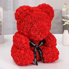 小狗永生花玩偶畢業禮物過節可愛生日禮物女孩情人節, 25cm紅色玫瑰熊款 帶禮盒 燈