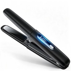 OGIVA 무선 고데기 미니 휴대용 2in1 스트레이트&컬 빠른예열 여행용 헤어아이론 USB충전 4단 온도조절, 블랙, WX-01