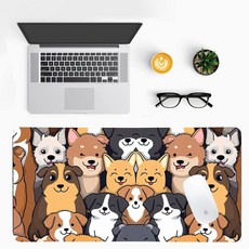 모던 퍼플 대리석 책상 매트 고급스러운 PU 가죽 패드 - 세련된 게임 및 가정 작업 공간을 위한 대형 미끄럼 방지 사무실 미적 장식(59.9 x 29.9cm(23.6 11., 귀여운 강아지-2