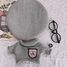 臺灣出貨 10cm 娃衣 20cm 灰貝雷帽 毛衣 百搭 帥酷 棉花娃娃衣服 胖胖體娃衣 娃娃配飾 娃娃裝 CSE, 20cm（帽+毛衣+眼鏡（關注送耳環））, 1個