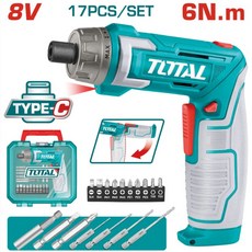 TOTAL 電動螺絲起子 17件套組 8V Type-C充電 LED照明, 17, 可折疊起子機