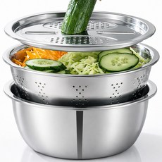 루메이크 올인원 3종 스텐 믹싱볼 + 채반 + 채칼, 1세트, 실버