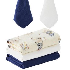 모슬린 포대기 담요 및 아기 트림 천 부드럽고 통기성이 좋은 면 담요 신생아를 위한 속싸개 아기방 유아 필수품 유니 랩 블루 & 틸 182931, 네이비 & 화이트, 문