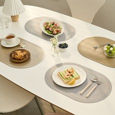 캘리웨이브 론드 양면 식탁매트, 그레이 + 베이지, 45 x 30 cm, 4개