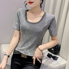 라인댄스 상의 탱고의상 반짝이티셔츠 댄스복 모임룩 티셔츠 라틴 제품 반짝이 블링블링 탱고, 2.실버 M