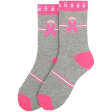 Forest & Twelfth 여성용 크루 컷 양말 Miscallaneous Fun 테마 독특한 그래픽 양말 프리 사이즈 자폐증, 핑크 리본 그레이