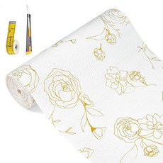 주방 캐비닛용 선반 라이너 비접착식 서랍 라이너 미끄럼 방지 두꺼운 선반 라이너 종이 강력하고 쉬운 세척 공구 상자 냉장고용 칼과 줄자 화이트 스퀘어 59.9 x, Gold Floral