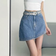 투니스 여성 빈티지 언밸런스 A라인 숏 데님 스커트