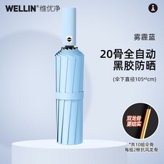 WELLIN 20傘骨全自動黑膠晴雨傘 晚波藍