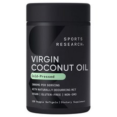 SPORTS RESEARCH 初榨椰子油 3000mg 素食軟膠囊, 1個, 120錠