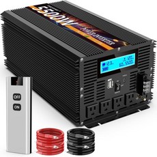 5500와트 파워 인버터 12V DC-110V 120V 컨버터 가족용 RV 오프 그리드 태양광 시스템 자동차용 타입-C 포트 3개 AC 전원 콘센트 듀얼 USB 포트 LCD 디, 12v-5500w