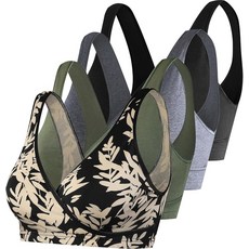 [ 1206727 ] SUIEK 수유 수면 브라 임산부 브라렛 면 모유 4팩 블랙/리프/다크 그레이/아미 그린-4개 스몰