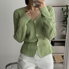 뜨개진 여성용 허리단 골지 브이 셔링 마인드 가디건