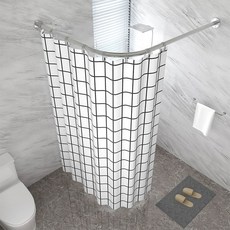 코너 샤워커튼봉 자 체크무늬 가벼운 대형 무타공 PEV, 1개, 작은 흰색 체크무늬 (PEVA)