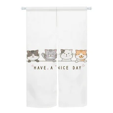 귀여운 미소 고양이 일본 문 커튼 Noren 게으른 고양이 주방 거실 파티션 침실 출입구 교수형 블랙 아웃 하